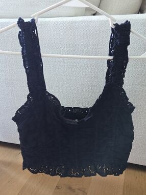 Urban Outfitters Kya Ruffled Eyelet Ruched Broderie Crop Top M Fairy Going Out
